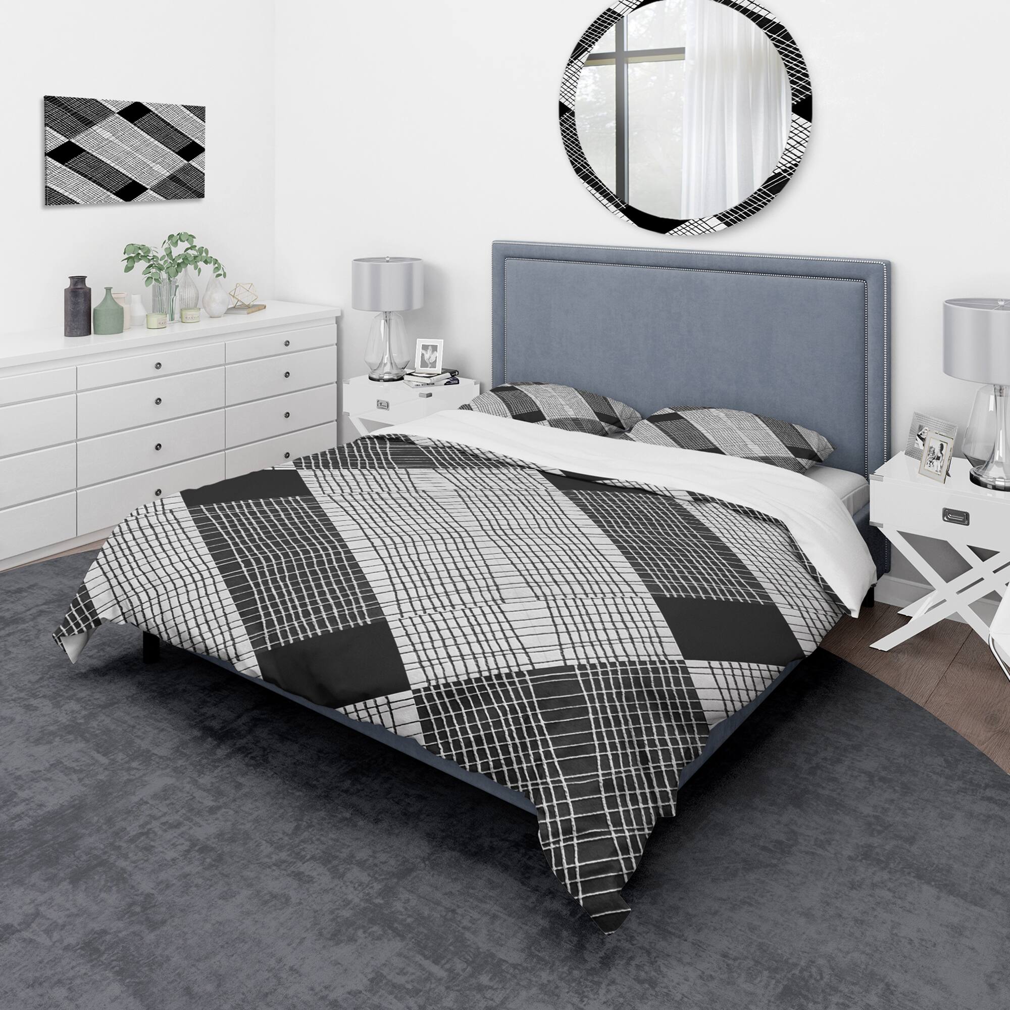 Designart 'Black and White Check Stipes Pattern' Modern & Contemporary Bedding Set